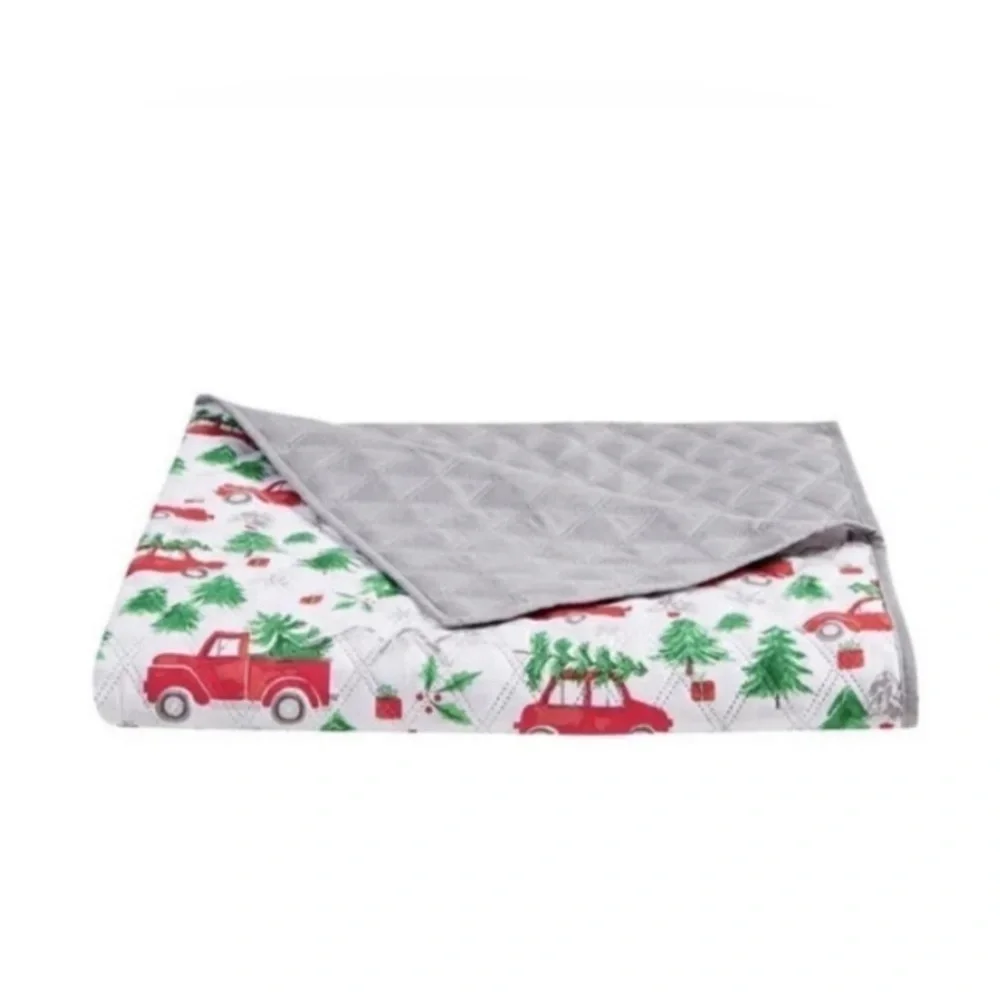 Martha Stewart King Reversible Christmas Truck Quilt w/tote+ shams NEW